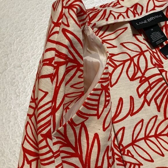 PLUS size Lane Bryant Red & White Pleated Flare Floral Skirt Linen - Picture 9 of 16